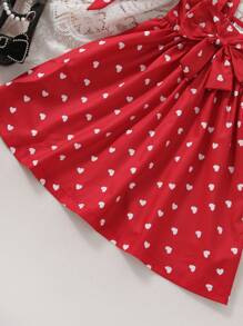SHEIN Toddler Girls Heart Print Ruffle Trim Bow Front Dress - Red - View 3
