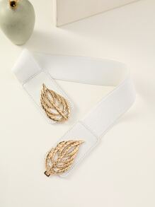 波西米亚风 1 件装 女式树叶装饰对称带扣时尚弹性腰带 适用于衣服装饰 万圣节 - 白色 - 查看 2