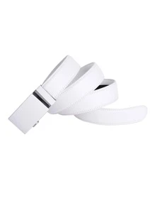 1pc White Men's Automatic Buckle Belt, Customizable Length Business Suit Belt, Suitable For Wedding Summer, School Casual, Business, Boyfriend Husband Father Dad Men Gift, Daily Wear, Fashion, Teen, Outdoor, Vacation, Athletic, Travel, Street, Boho, Vintage Fall, Autumn, Halloween Autumn-Winter Accessories,Suitable For Teens, Youth,Men,Casual, Outdoor, Athletic, Vacation, Graduation Gifts, Birthday, Daily Wear - White - View 2