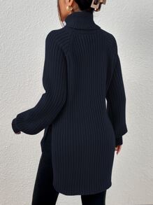 SHEIN Frenchy Jersey cuello alto de manga raglán bajo con abertura - Azul Marino - Ver 2