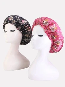 2pcs Floral Print Hair Bonnet - Multicolor - View 1