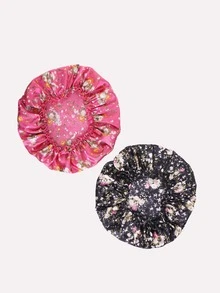 2pcs Floral Print Hair Bonnet - Multicolor - View 3