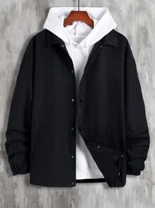 Manfinity Men 1pc Letter & Figure Graphic Drop Shoulder Coat - Black - View 2