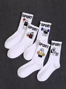 5pairs Figure & Letter Graphic Crew Socks - Multicolor - View 3