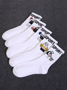 5pairs Figure & Letter Graphic Crew Socks - Multicolor - View 2