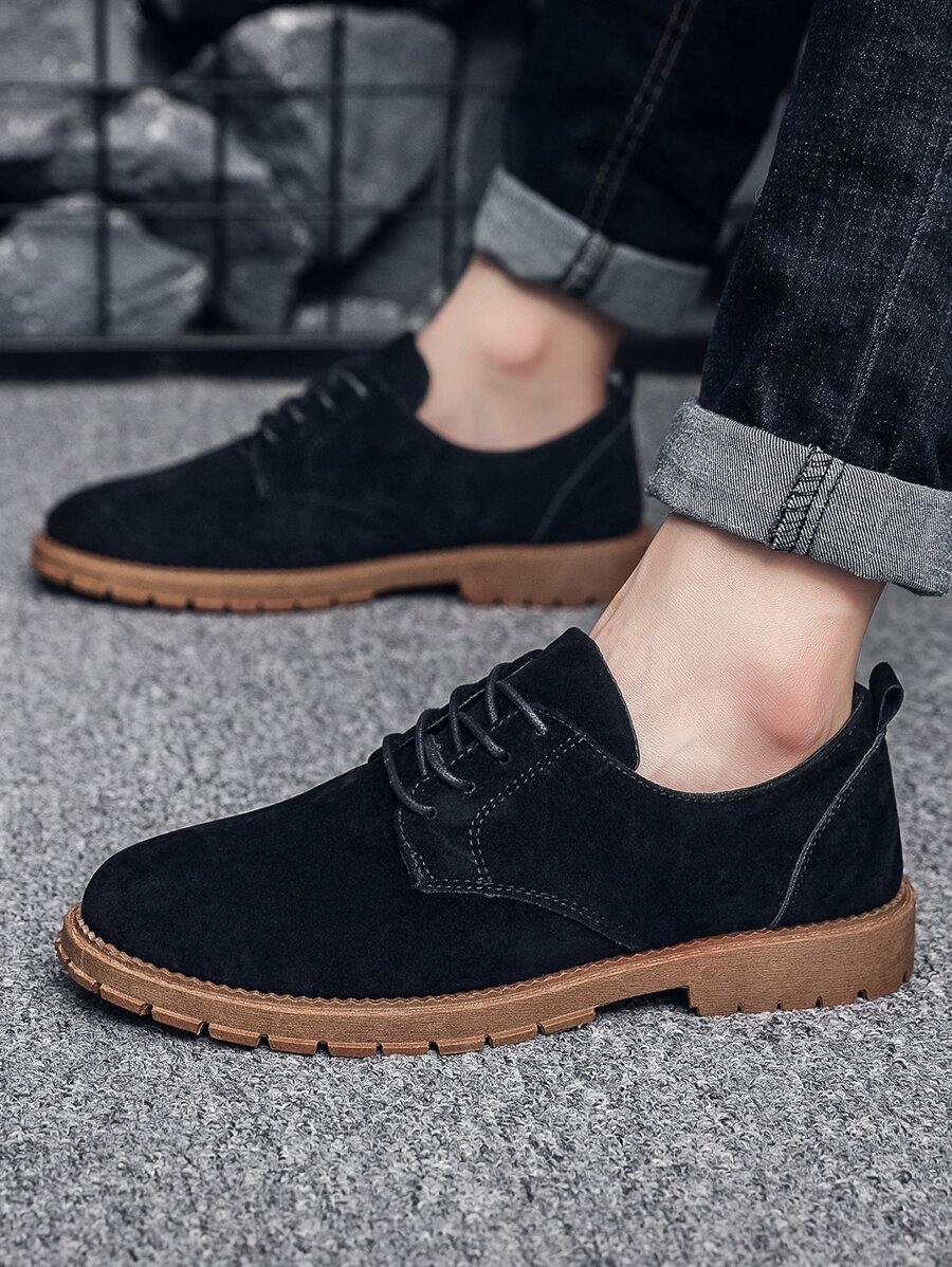 Men Faux Suede Lace-up Front Derby Shoes - Black - View 1