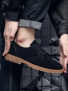 Men Faux Suede Lace-up Front Derby Shoes - Black - View 2