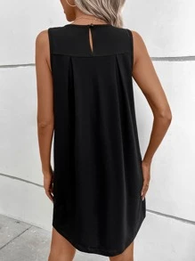 SHEIN LUNE Đầm Cắt ra Uốn nếp màu trơn Giải trí - màu đen - Xem 2