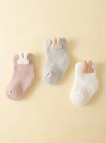 3雙加厚卡通毛絨暖中筒襪,適用於嬰兒 - 彩色 - 查看 1