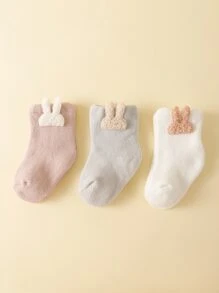 3雙加厚卡通毛絨暖中筒襪,適用於嬰兒 - 彩色 - 查看 2