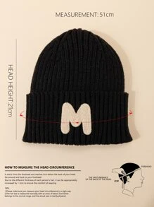 1入組彩色中性孩子們針織帽帶刺繡和M設計,冬天帽子 - 黑色 - 查看 4