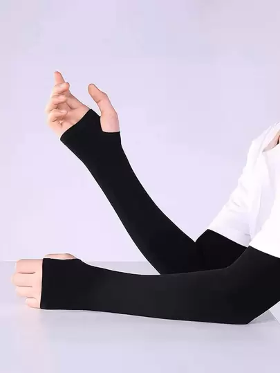 زوج من أكمام ذراع صلب أسود للوقاية من الشمس، أساور تبريد صيفية للنساء، غطاء للحماية من أشعة الشمس للخارج ، إكسسوارات هالوين، قفازات شتوية دافئة