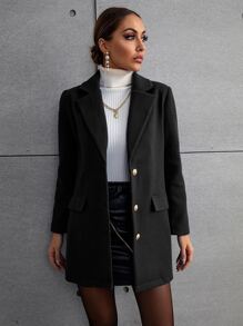 SHEIN LUNE Abrigo con botón de cuello con solapa con diseño de solapa - Negro - Ver 3
