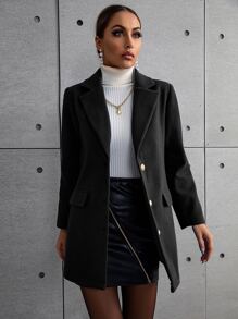 SHEIN LUNE Abrigo con botón de cuello con solapa con diseño de solapa - Negro - Ver 5