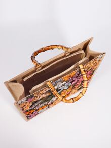 中等草編包亮片裝飾隨機花朵圖案 - 彩色 - 查看 3