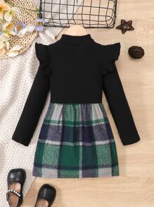 Niñitas Vestido 2 en 1 con estampado de cuadros ribete con fruncido - Multicolor - Ver 2