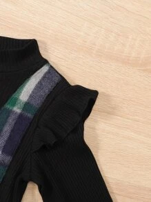 Niñitas Vestido 2 en 1 con estampado de cuadros ribete con fruncido - Multicolor - Ver 8