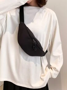 Zip Front Waist Bag Perfect For Outdoor Travel Sports, Lightweight, Portable - Black - View 1