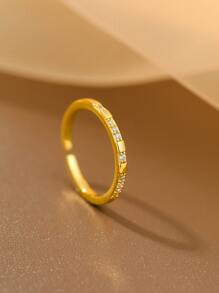 Cubic Zirconia Decor Cuff Ring - Yellow Gold - View 1