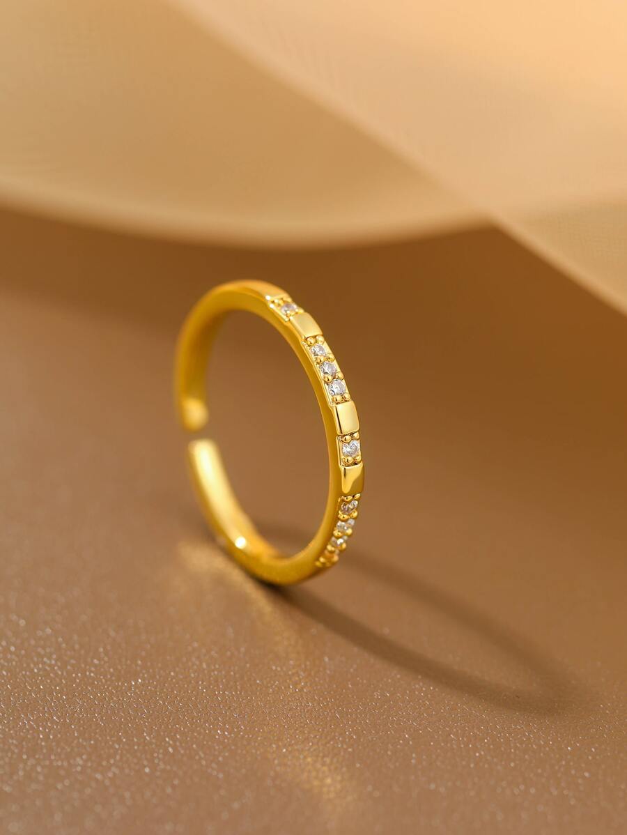 Cubic Zirconia Decor Cuff Ring - Yellow Gold - View 1