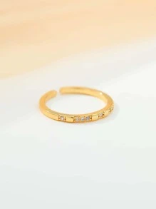 Cubic Zirconia Decor Cuff Ring - Yellow Gold - View 3