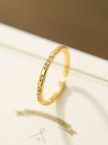 Cubic Zirconia Decor Cuff Ring - Yellow Gold - View 6
