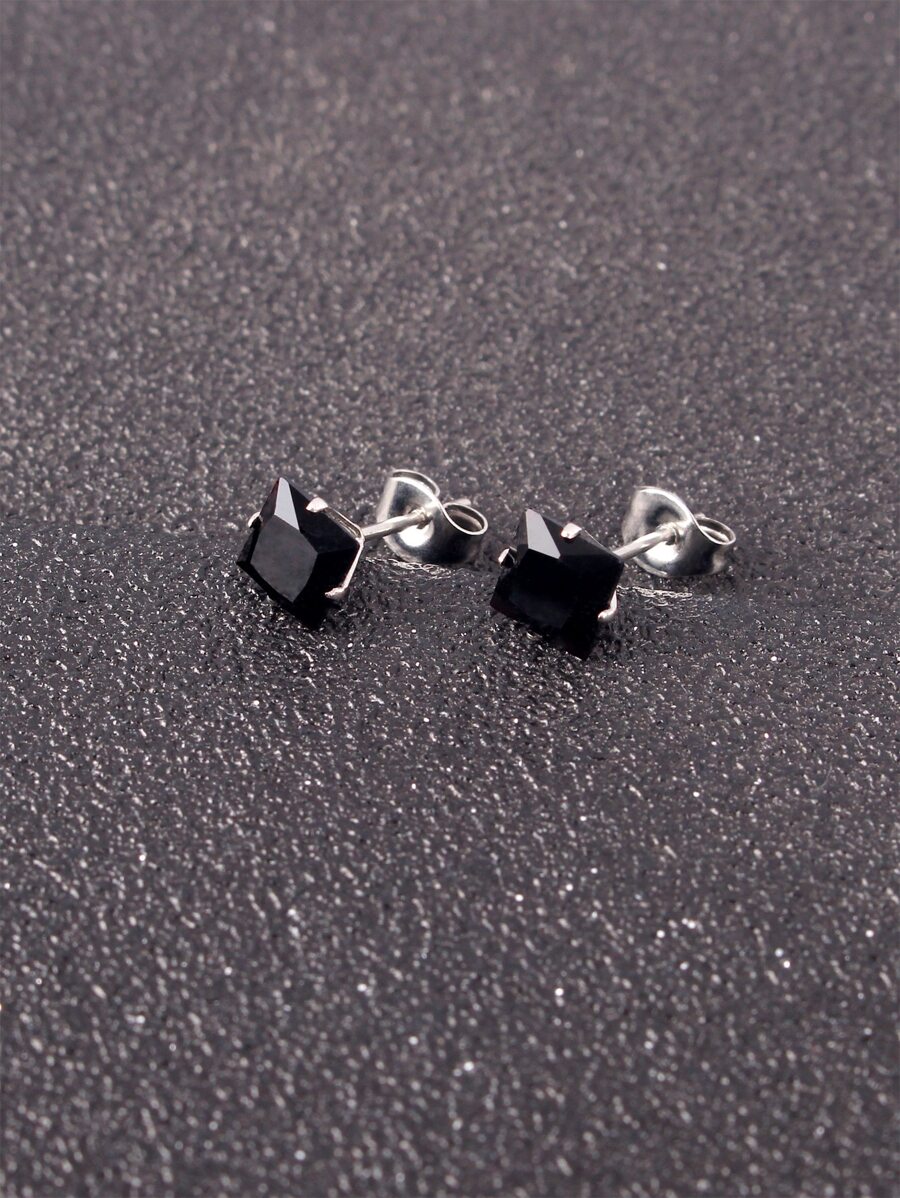 Nam giới thời trang và được ưa chuộng Bông tai trang trí bằng đá khối Zirconia bằng thép không gỉ Phong cách Punk Hip Pop cho món quà trang sức và cho vẻ ngoài sành điệu - màu đen - Xem 1