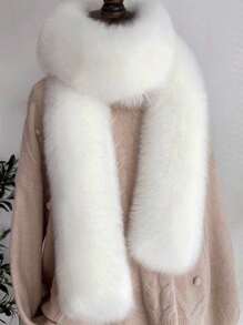 A Solid White High Imitation Fox Fur Scarf - 白色 - 查看 3