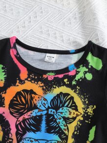 SHEIN Bộ thời trang bé gái Viên lá sen Con số Lá thư Giải trí - màu đen - Xem 4