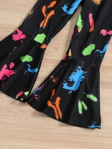 SHEIN Bộ thời trang bé gái Viên lá sen Con số Lá thư Giải trí - màu đen - Xem 5