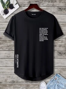 Manfinity Homme Men Slogan Graphic High Low Tee - Black - View 1