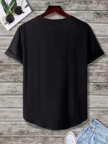 Manfinity Homme Men Slogan Graphic High Low Tee - Black - View 2