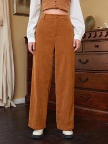 SHEIN MOD Seam Front Wide Leg Corduroy Trousers - Brown - View 2