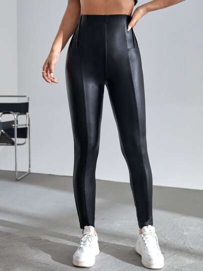 SHEIN Essnce 素色PU皮打底褲