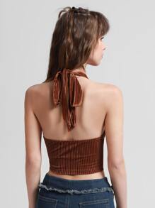 SHEIN MOD Top halter con cordón delantero - Óxido marrón - Ver 4