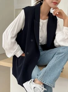 DAZY 雙排扣背心西裝外套(內無襯衫) - 藏蓝色 - 查看 2