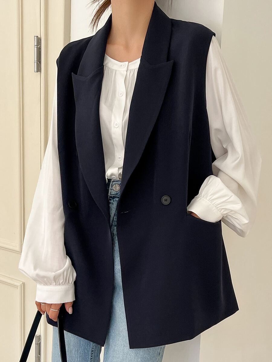 DAZY 雙排扣背心西裝外套(內無襯衫) - 藏蓝色 - 查看 1