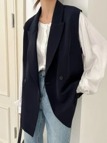 DAZY 雙排扣背心西裝外套(內無襯衫) - 藏蓝色 - 查看 3