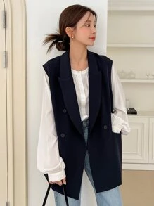 DAZY 雙排扣背心西裝外套(內無襯衫) - 藏蓝色 - 查看 6