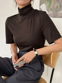 DAZY Áo thun nữ màu trơn Giải trí - Cà phê nâu - Xem 2