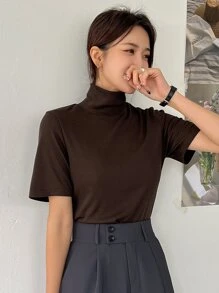 DAZY Áo thun nữ màu trơn Giải trí - Cà phê nâu - Xem 3