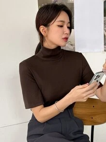 DAZY Áo thun nữ màu trơn Giải trí - Cà phê nâu - Xem 4