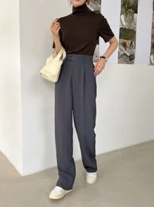 DAZY Áo thun nữ màu trơn Giải trí - Cà phê nâu - Xem 5