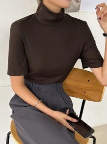 DAZY Áo thun nữ màu trơn Giải trí - Cà phê nâu - Xem 6