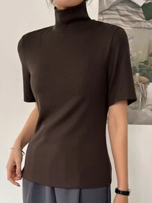 DAZY Áo thun nữ màu trơn Giải trí - Cà phê nâu - Xem 8