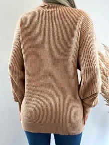 EURMUSE Jersey cuello alto de hombros caídos - Camel - Ver 2