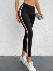 RueChic Contrast Tape Side Leggings - Black - View 1