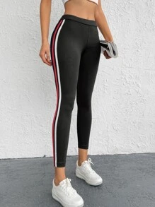 RueChic Contrast Tape Side Leggings - Black - View 3