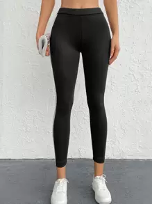 RueChic Contrast Tape Side Leggings - Black - View 4