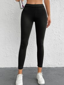 RueChic Contrast Tape Side Leggings - Black - View 5
